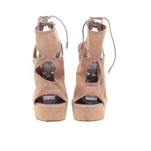 Aquazzura Platform Peep Toe Sandals Nude Beige Suede EU 40/US 9.5-10